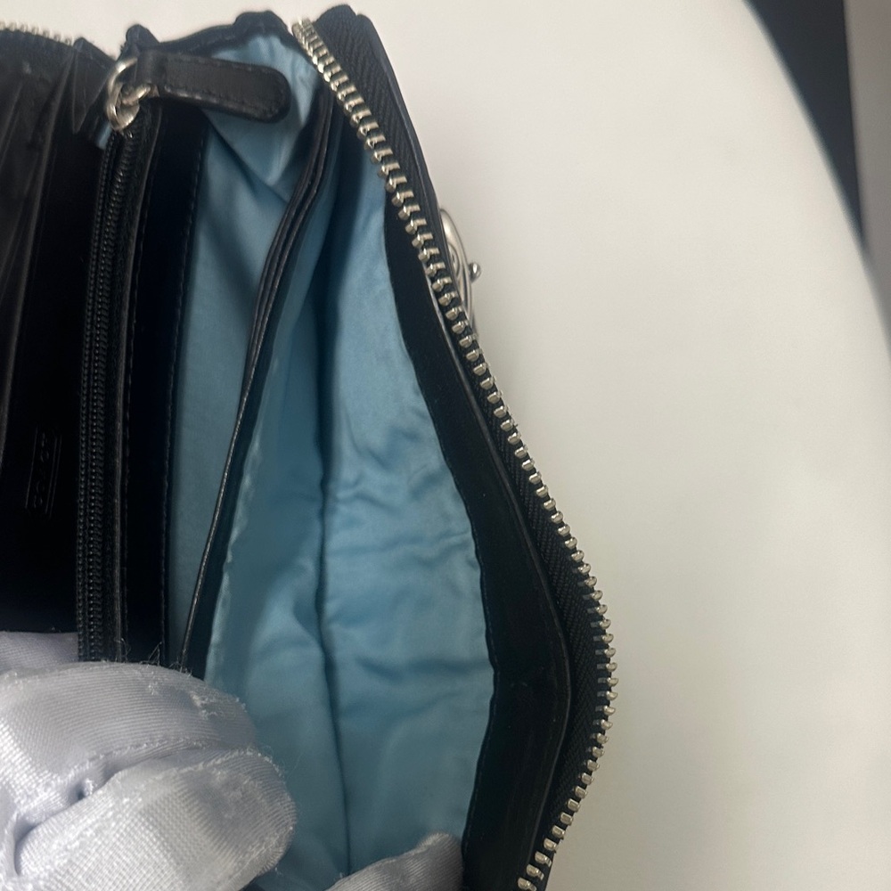 Coach Signature Canvas ZOE double buckle Wallet in black & gray, Silver Accents - Picture 9 of 14